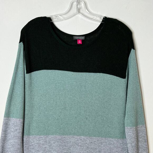Vince Camuto Long Sleeve Striped Colorblocked Tunic Sweater Green Gray XS - Picture 3 of 7